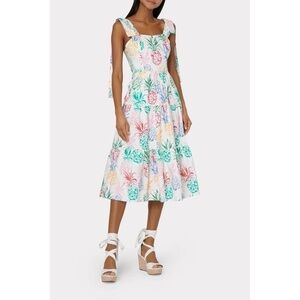 NWT!! MILLY Ellery Tiered Pineapple Print Midi Dress Poplin Colorful Size 8